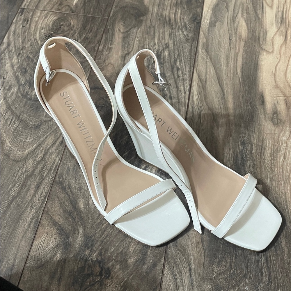 Stuart Weitzman White Wedge Sandals
